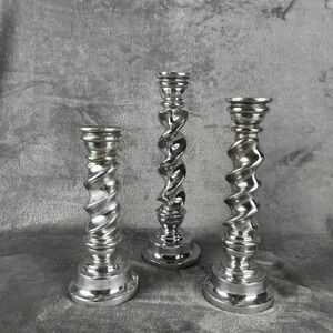 Vintage Silver Barley Twist Candlestick Holders Set of 3 Spiral Taper Pillars